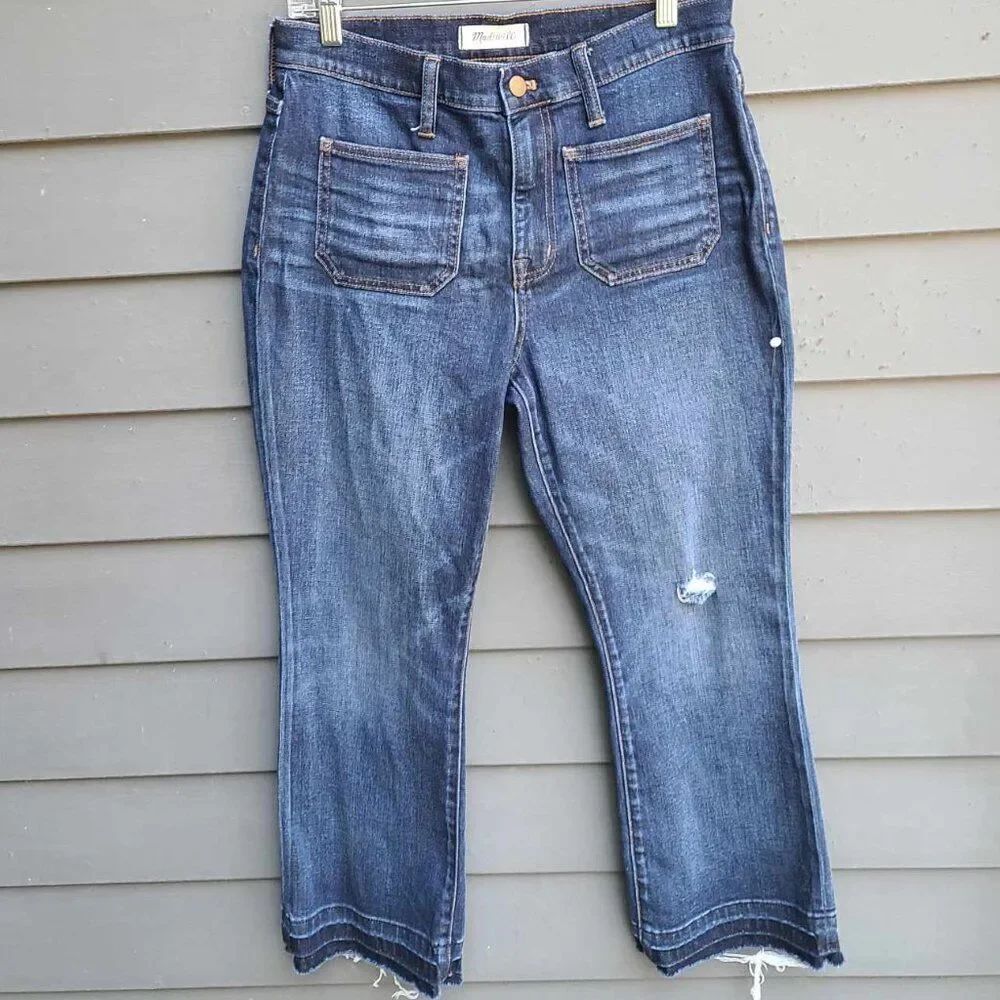 Madewell Cali Denim Boot Jeans Distressed Frayed Hems size 29